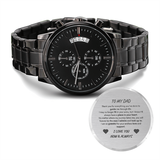 To My Dad Thank You Black Chronograph Watch with Engraving