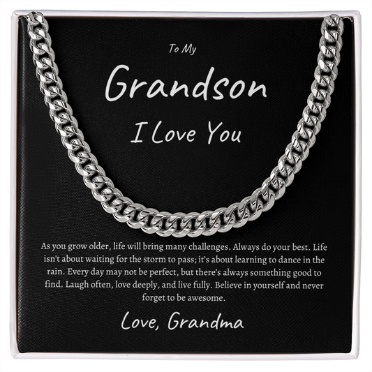 To My Grandson As You Grow Older Cuban Link Chain-Black