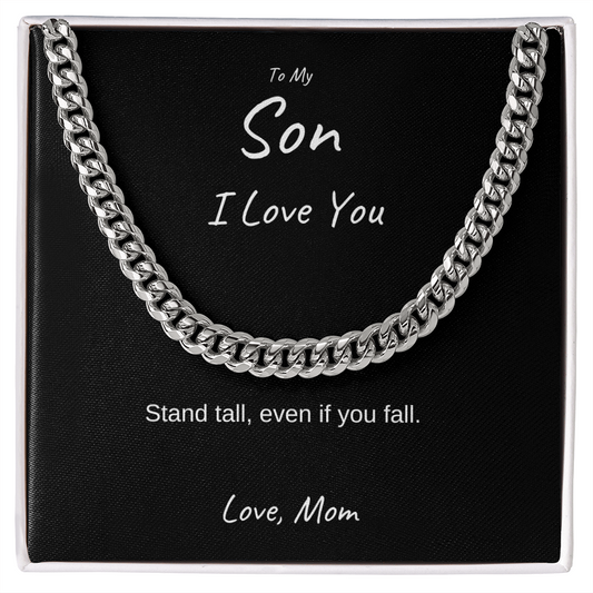 To My Son Stand Tall Cuban Link Chain-Black